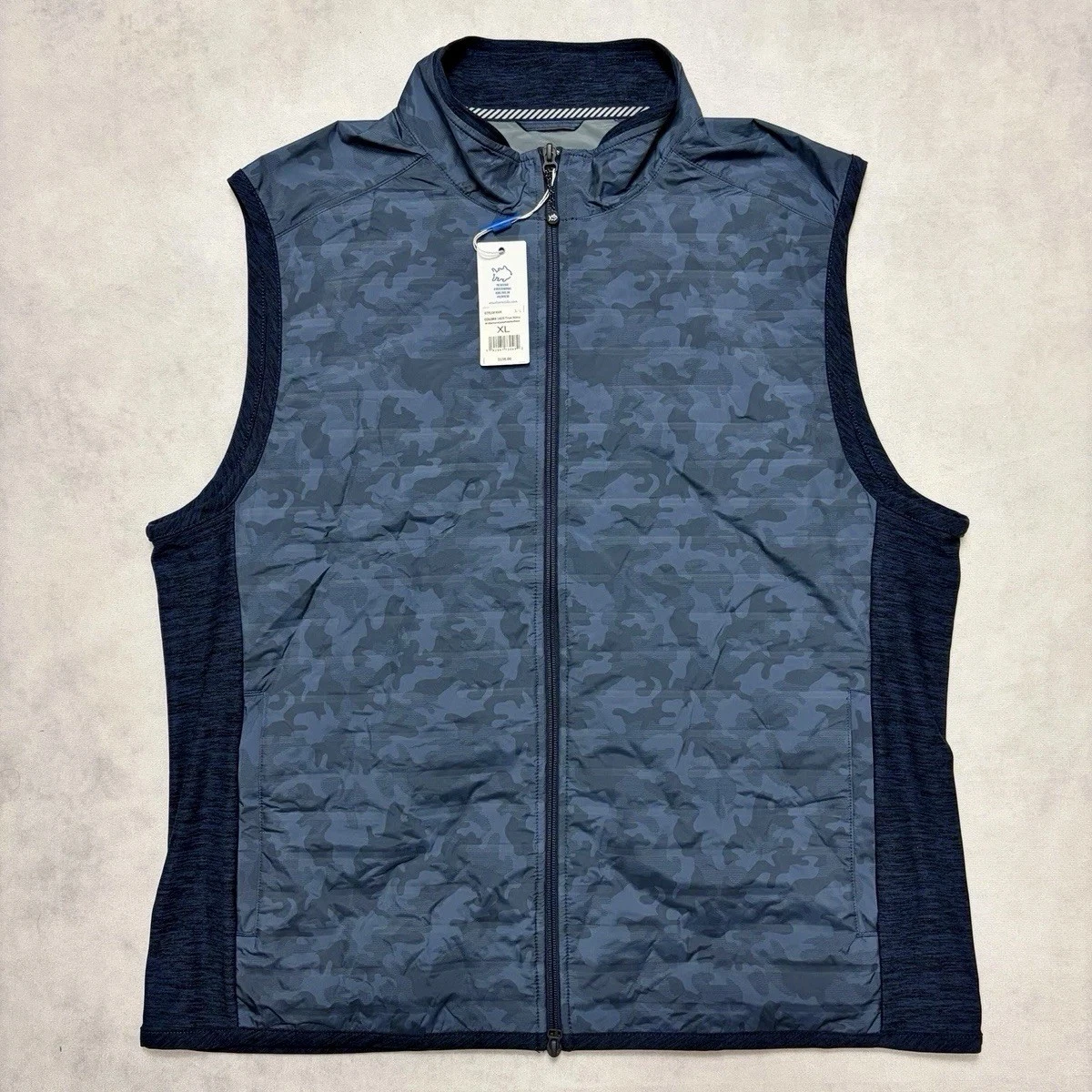 NEW Mens $138 SOUTHERN TIDE Abercorn Camo Print Full Zip Golf Vest Navy XXL