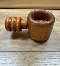 VTG Hand Turned Wooden Wood Screw Type Nutcracker Nut Cracker  5"