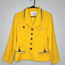 Vivida Yellow Blazer Jacket M | Contrast Trim | Chanel Inspired