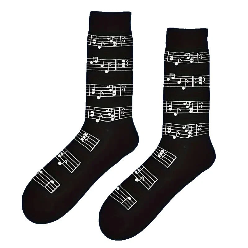 EXPRESS HATS Unisex Adult Black Music Notes Design Socks 6-11 uk, 39-45 eu.