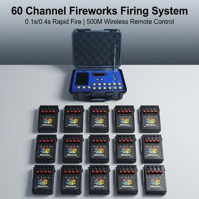 BILUSOCN 60Cue Fireworks Firing System,0.1s/0.4s Rapid Fire,500M Wireless Remote