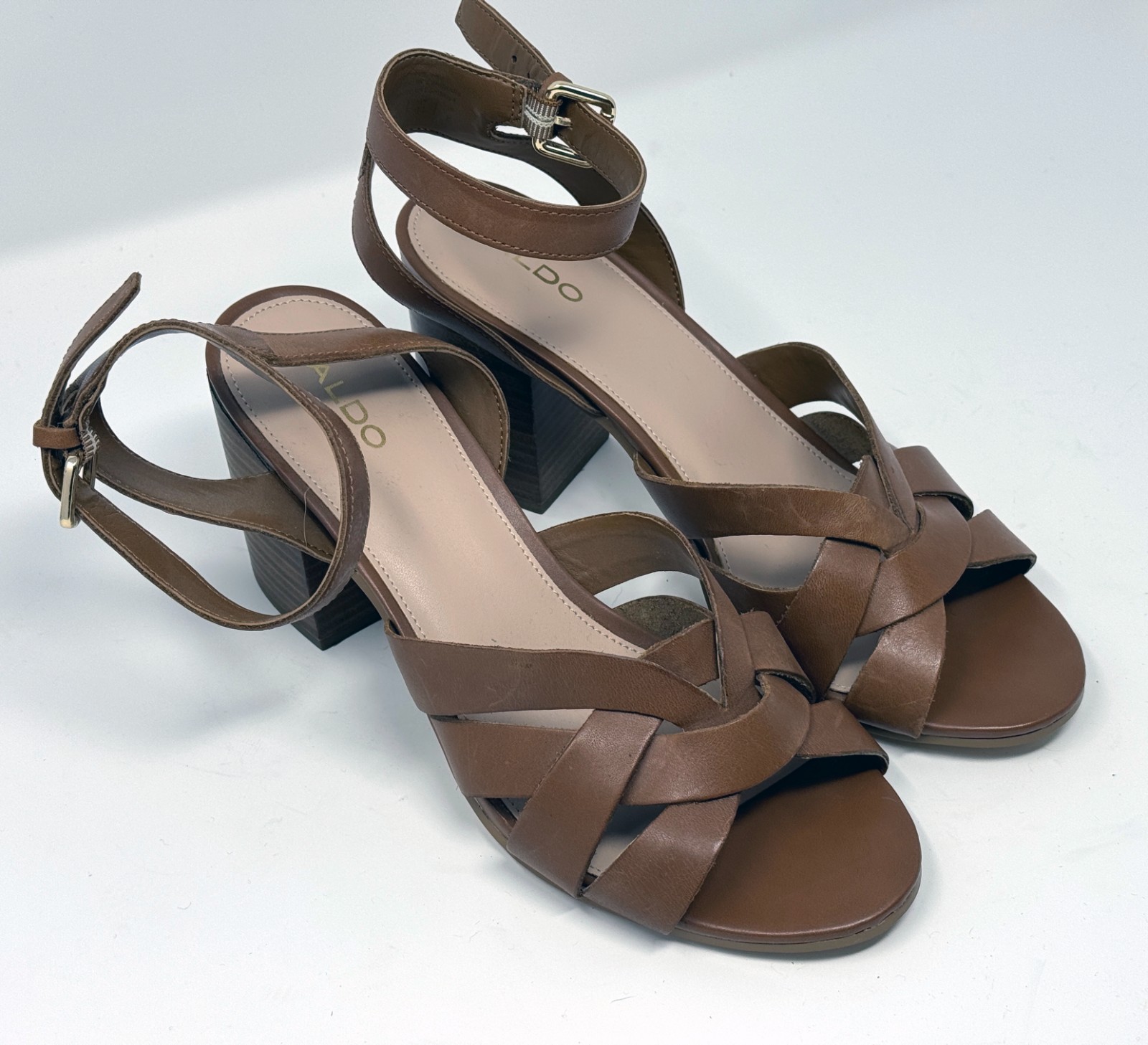 APL Sandali Aldo alti a blocco 3" in pelle marrone taglia US 10 scarpe