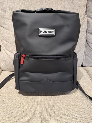 Hunter Waterproof Rubberized Backpack Black Roll Top Travel Laptop Bag NWT