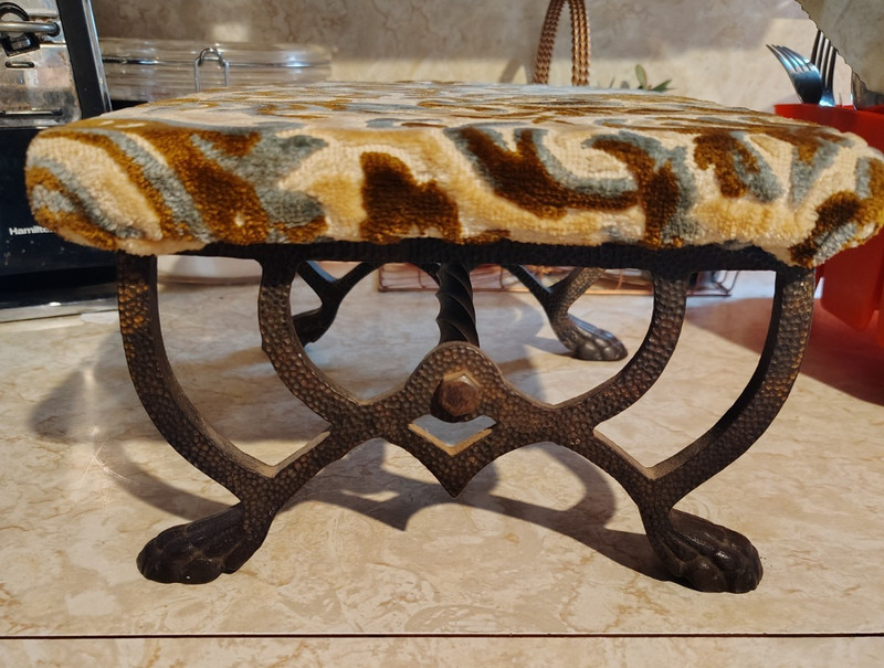 Vintage Cast Iron Footstool , Scrolled Claw Feet (not original fabric)