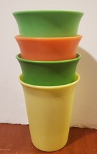 4 Vintage Tupperware Classic Kids 7 oz Bell Tumblers Cups 109, orange, yel, grn