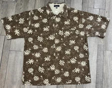 Cutter & Buck Short-Sleeved Brown Floral Hawaiian Button Up Shirt Men's Size L