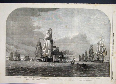 Original alter antiker Druck 1854 Baltische Flotte Doverstraße Schiff Brierley 19.