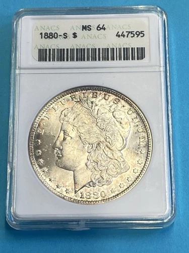 1880 S Morgan Silver Dollar ANACS MS-64 Nicely Toned Old Holder