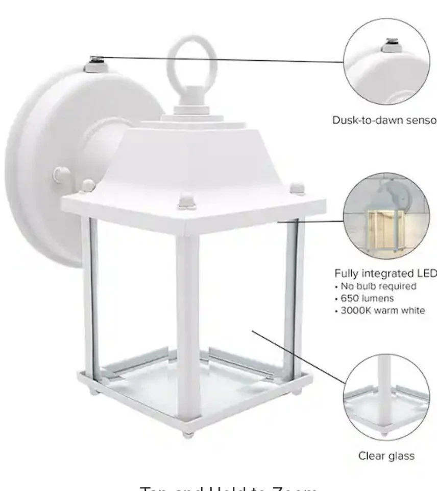Maxxima 1-Light White LED Outdoor Wall Lantern Sconce w/Dusk to Dawn Sensor NEW - Image 4 of 4