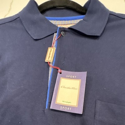 Emidio Tucci Sport Polo Shirt Men's Navy Blue 100% Cotton Size 11 Short Sleeve