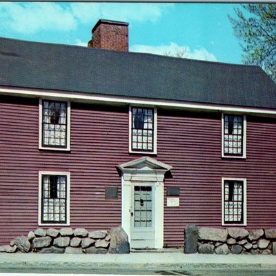 c1950s Quincy MA John Quincy Adams Birthplace Postcard Lusterchrome Saltbox Home