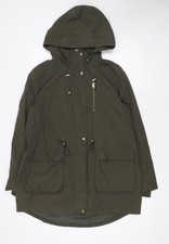 Oasis Womens Green Hooded Parka Coat Size M Cotton Nylon Mid-Length