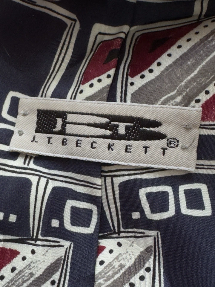 Corbata de seda italiana J T Beckett azul rojo geométrica EE. UU. Foto 4 de 4