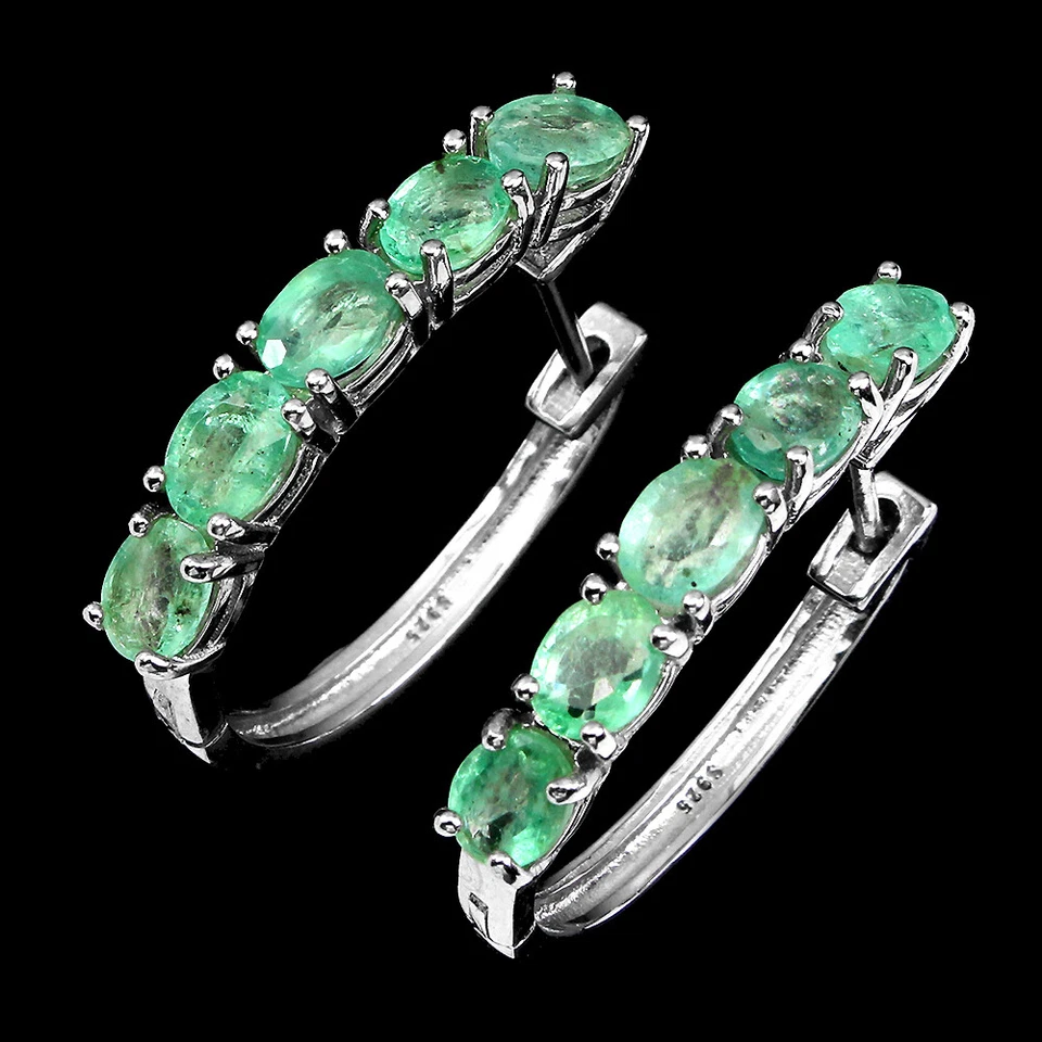 925 Sterlingsilber Ohrringe Ovaler Smaragd Natürlicher Edelstein Schmuck - Bild 1 von 4
