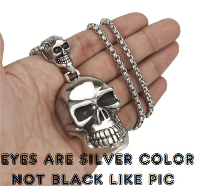 Large 3D SKULL DEATH EVIL HORROR Pendant 24'' 925 Sterling Silver Necklace  Men