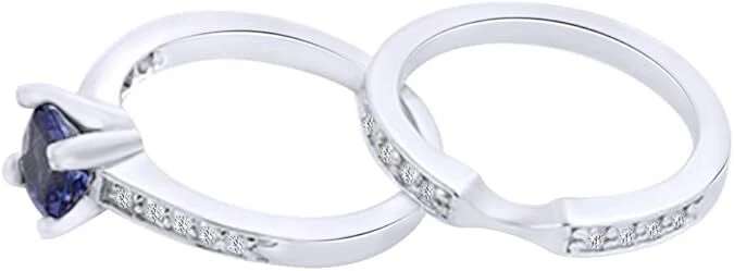 1.4Ct Simulated Blue Tanzanite & Natural Diamond Solitaire Ring in 14k Gold - Image 2 of 4