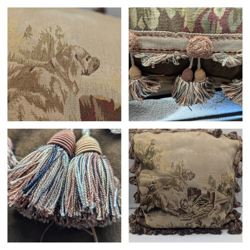 Tapestry Throw Pillow Woven Aubusson Jacquard Needlepoint Overstuffed 20" Dog