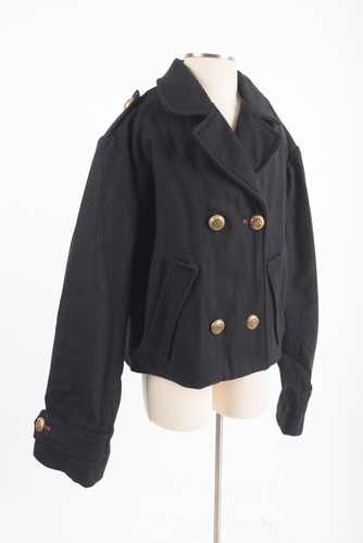 Zara Girls Black Cropped Pea Coat Jacket US 11-12 Yrs 152cm Epaulette Wool NWT - Picture 2 of 6