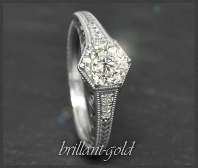 1,44ct Diamant Jugendstil Design Ring, 1,30ct Altschliff Brillant, 585 Gold - Bild 1 von 4