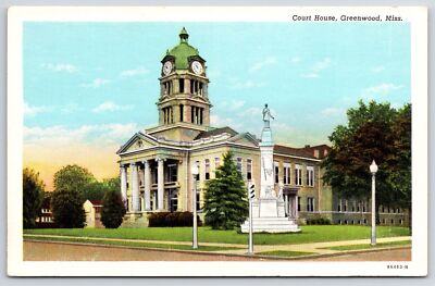 Courthouse Greenwood Mississippi MS Grounds Monument Statue Landmark Postcard