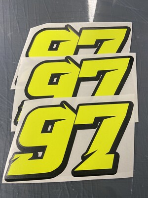 3 X Fluorescent Yellow Custom Racing Numbers - Vinyl Stickers