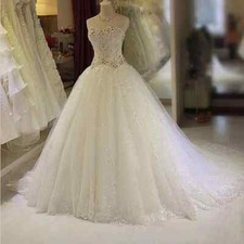 Luxury Beads Crystal Strapless Ball Wedding Dresses Sweep Train Long Bridal Gown