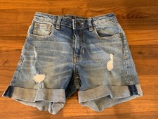 GAP KIDS Size 12 Slim Girlfriend Short Cuffed Rolled Hem Distressed Medium Wash