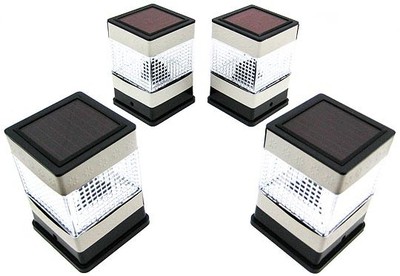 Four 4'' X 4'' Outdoor Garden Metal Plated Solar Post Deck Cap Square Fence Lights