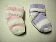 Socks/Booties, 2 Pairs, Girl, Pink  Lavander Stripe Design, 0-3 Mos., New