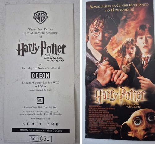 Harry Potter And The Chamber Of Secrets FDA Multi Media Screening Ticket UK 2002