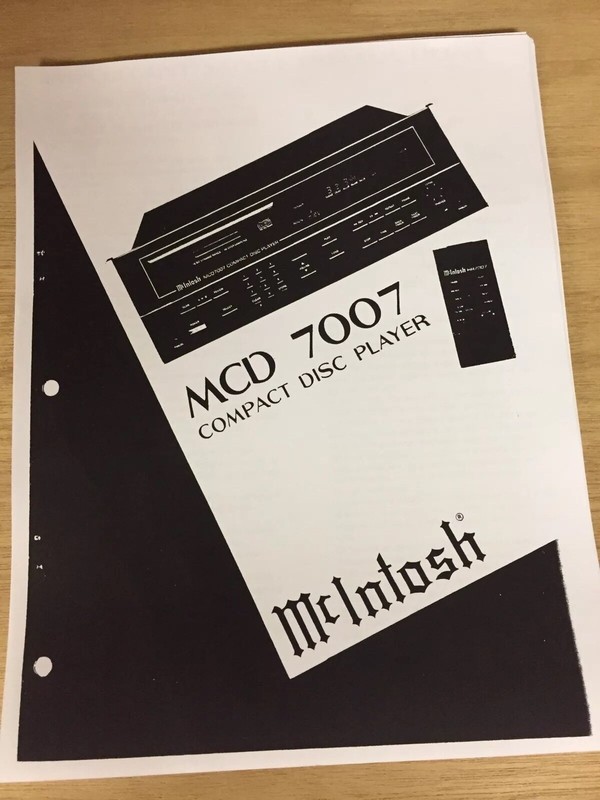 MCINTOSH MCD7007 Compact Disc Player Owners Manual