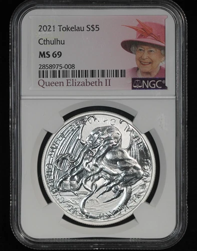 2021 Tokelau Silver $5 - Cthulhu - NGC MS-69 - QE2                    TQ2097/SH