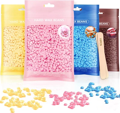 LEAFLAI Hard Wax Beads, Hard Wax Beans 400G Hard Wax Hair Removal with 10 Pcs Wood Stick