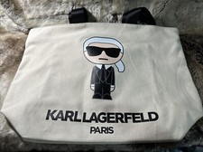 NWT KARL LAGERFELD PARIS KRISTEN CREAM COLOR CANVAS LARGE SHOPPING TOTE BAG