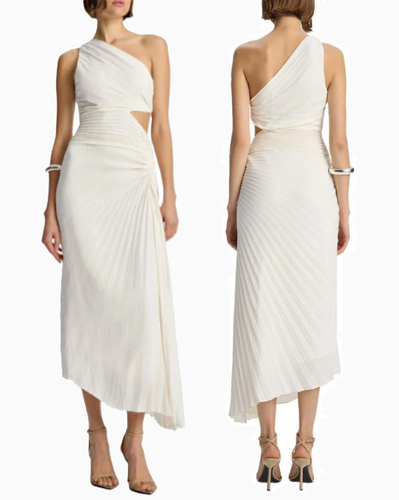 A.L.C. Maxi Vestido Dahlia Un Hombro Recorte Plisado Crepé Susurro Blanco 10 $695 - Imagen 10 de 24