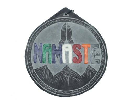 Artesanal NAMASTE Piedra de Pizarra Natural Tallada Pared Colgante Arte Letrero Placa Grabado - Imagen 15 de 15