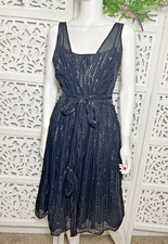 Calvin Klein Women’s Sleeveless V Neck Sequin Black Fit & Flare Dress Petite