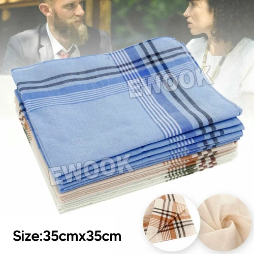 12X Mens Handkerchiefs 100%Pure Cotton Pocket Square Hanky Handkerchief New Bulk - Picture 8 of 10