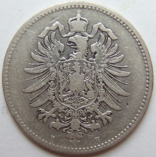 Coin Deutsches Reich Kaiserreich Silver 1 Mark 1880 H In Fine - Picture 2 of 2