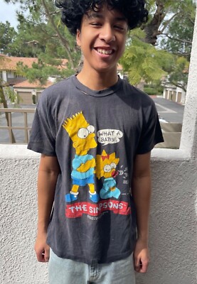 VINTAGE VERY RARE Bart Simpson t-shirt 1990 Small distressed ripped The ...