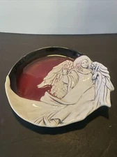 Vintage Dimensional Plate By Flat Earth Pottery Angel 1991~11" Maroon