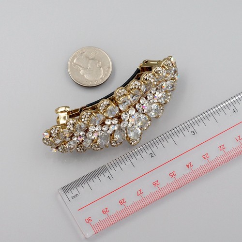 18K GP Flower Clear Rhinestone Crystal CZ Alloy Barrette Hair Clip pin 03689 New - Picture 5 of 5