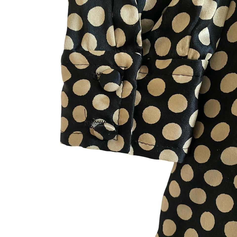 Nanette Lepore Silk Shirt Dress Size 0 Black Cream Polka Dot Button Front - Image 4 of 4