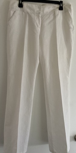 Promod Women White Linen/Cotton Pants with pockets Size EU 42