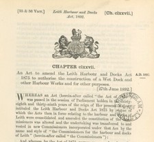 Antique Act of Parliament Leith Harbour Docks Wet Dock 1892 politics Document