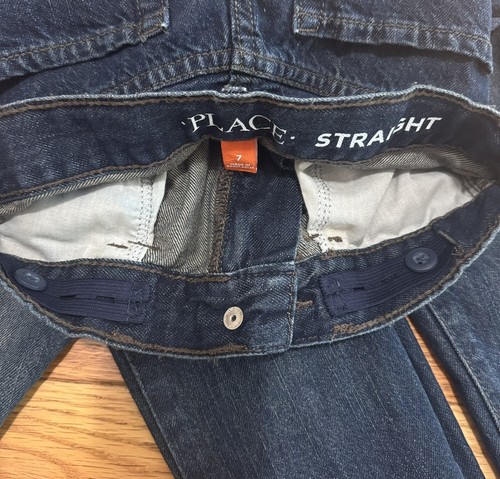 2 Childrens Place Boys Jeans Size 7 Straight Leg Adjustable Waist Band Blue Snap - Picture 4 of 5