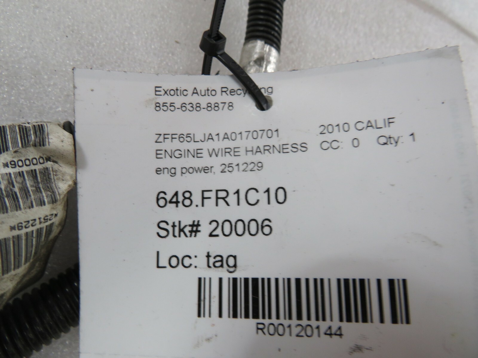 Ferrari California, Engine Power Wiring Harness, Used, P/N 251229