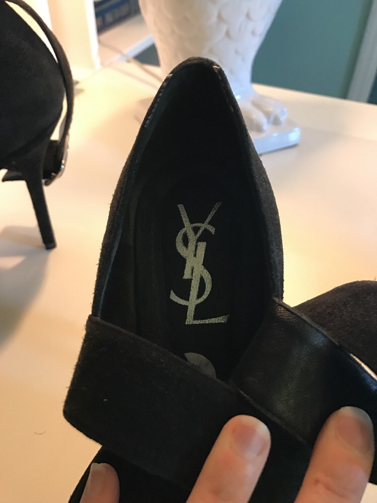 Scarpa a pompa YVES SAINT LAURENT YSL nera scamosciata fibbia punta plateau 39 5