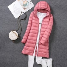 Women's 90% Duck Down-Ultralight Ladies Hoodie Long Hooded Jacket Puffer Coat