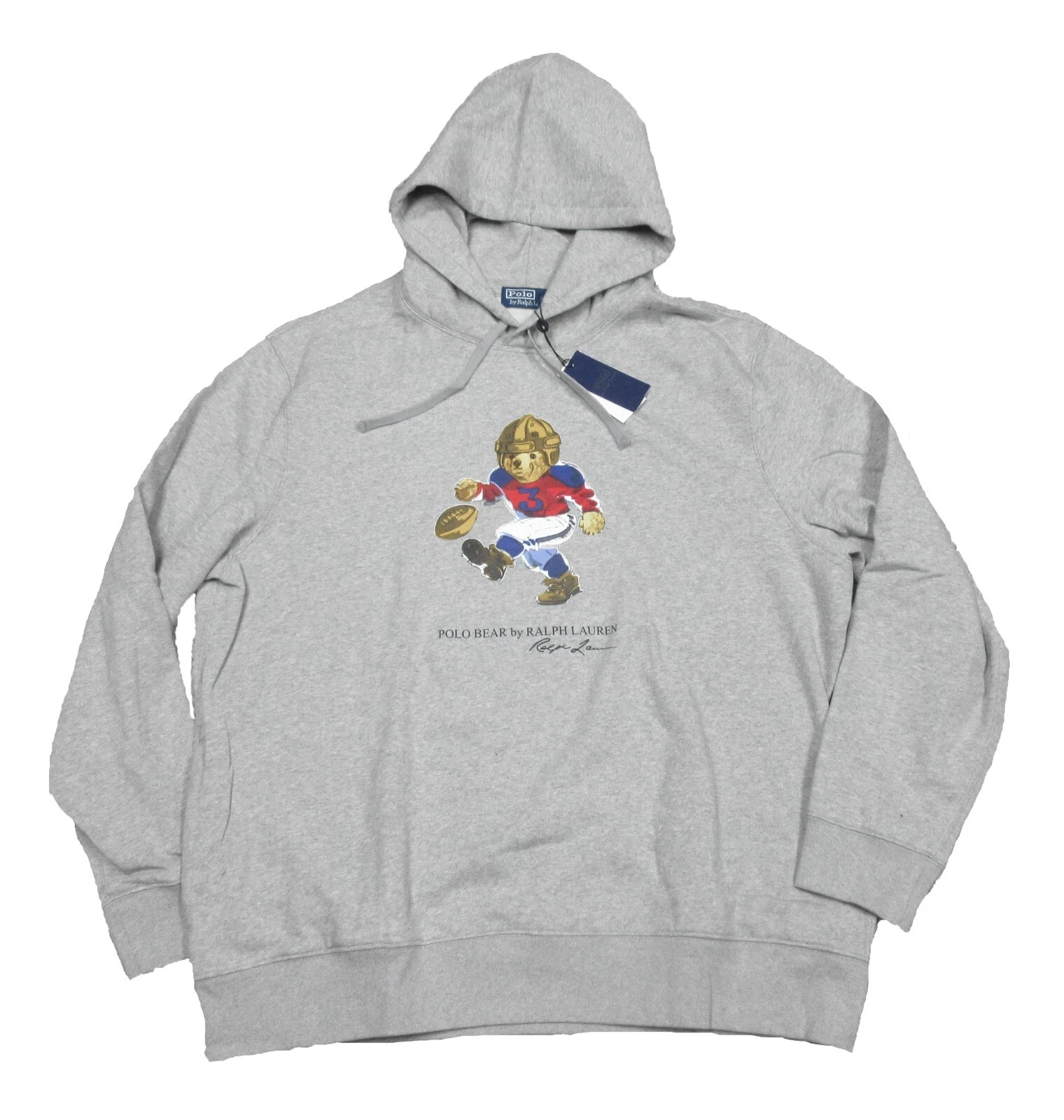 Polo Ralph Lauren Men's Grey Heather Polo Bear Football Graphic Pullover Hoodie